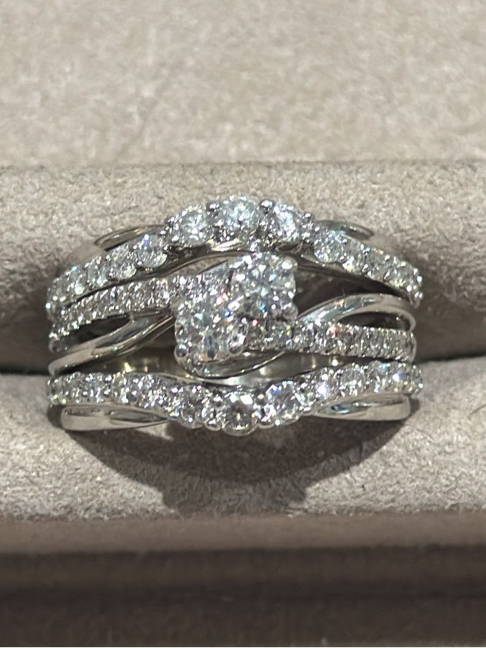 1.5 CTTW Natural Diamond Multi-Row Bridal Ring Set in 14KWG